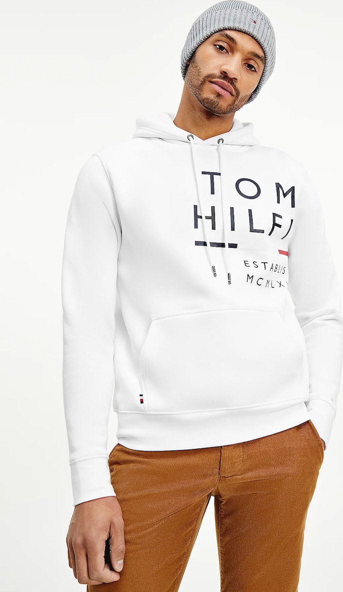 TOMMY HILFIGER Men\'s Hooded Sweatshirt - Pockets Store Online Menzies Clothing with White
