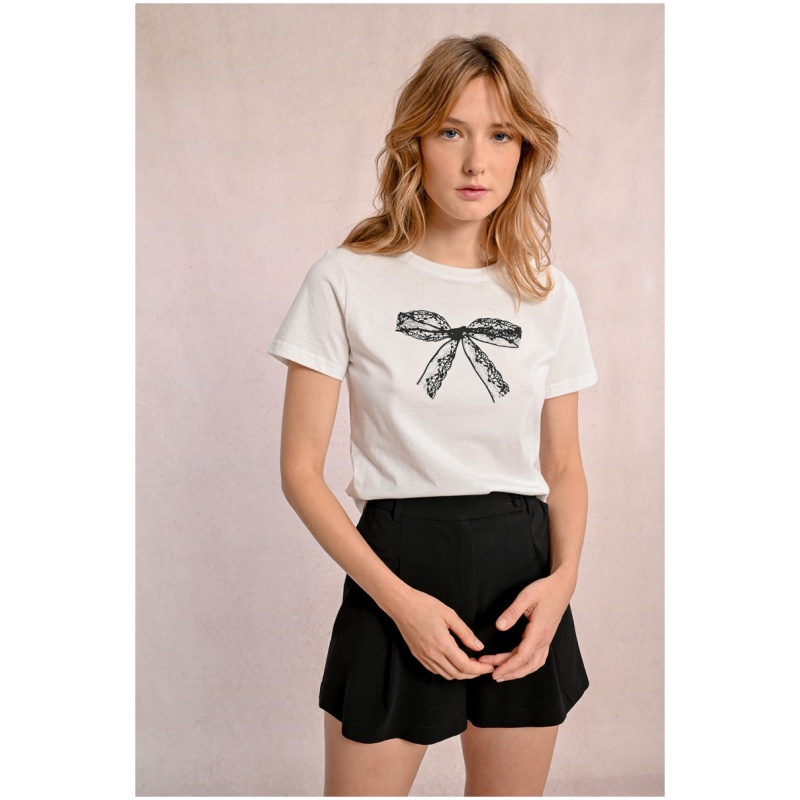 MOLLY BRACKEN Fitted t-shirt with lace bow pattern