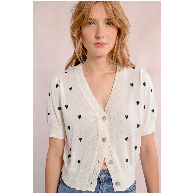 MOLLY BRACKEN Crop cardigan, heart pattern