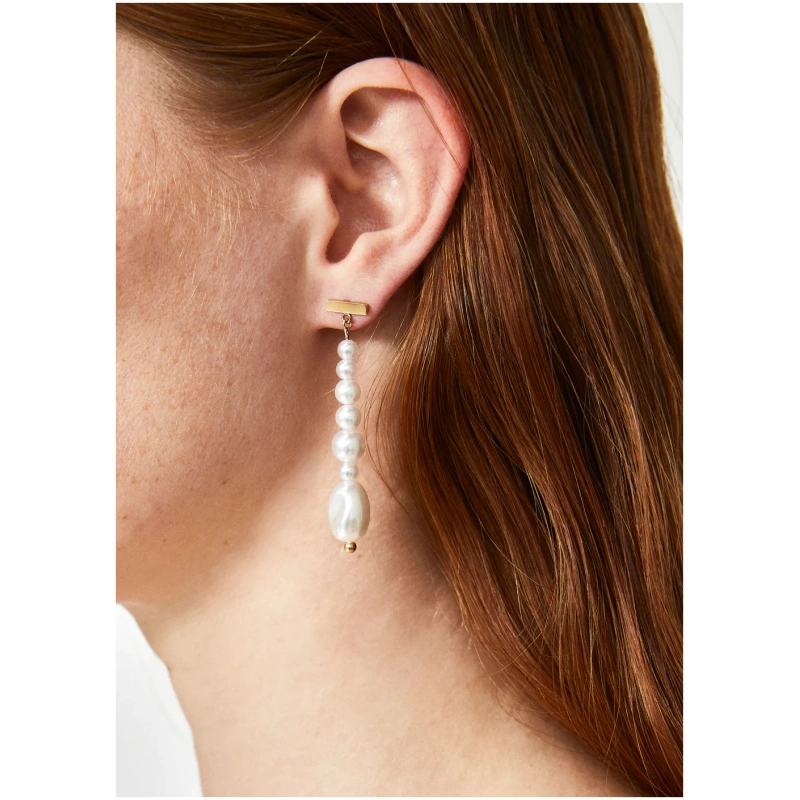 NALI LONG EARRINGS W/ WHITE PEARLS S.STEEL MEOR0730 PINK ZIRCONS NALI