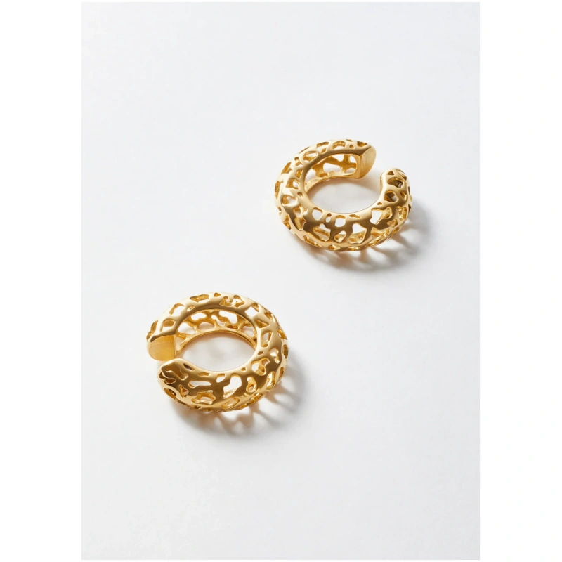 NALI EMBELLISHED EARCUFF EARRINGSS.STEEL GOLD