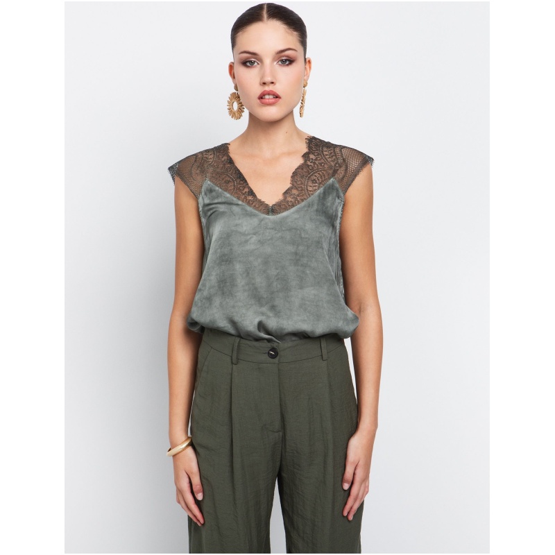TOI MOI Tie dye satin blouse with lace
