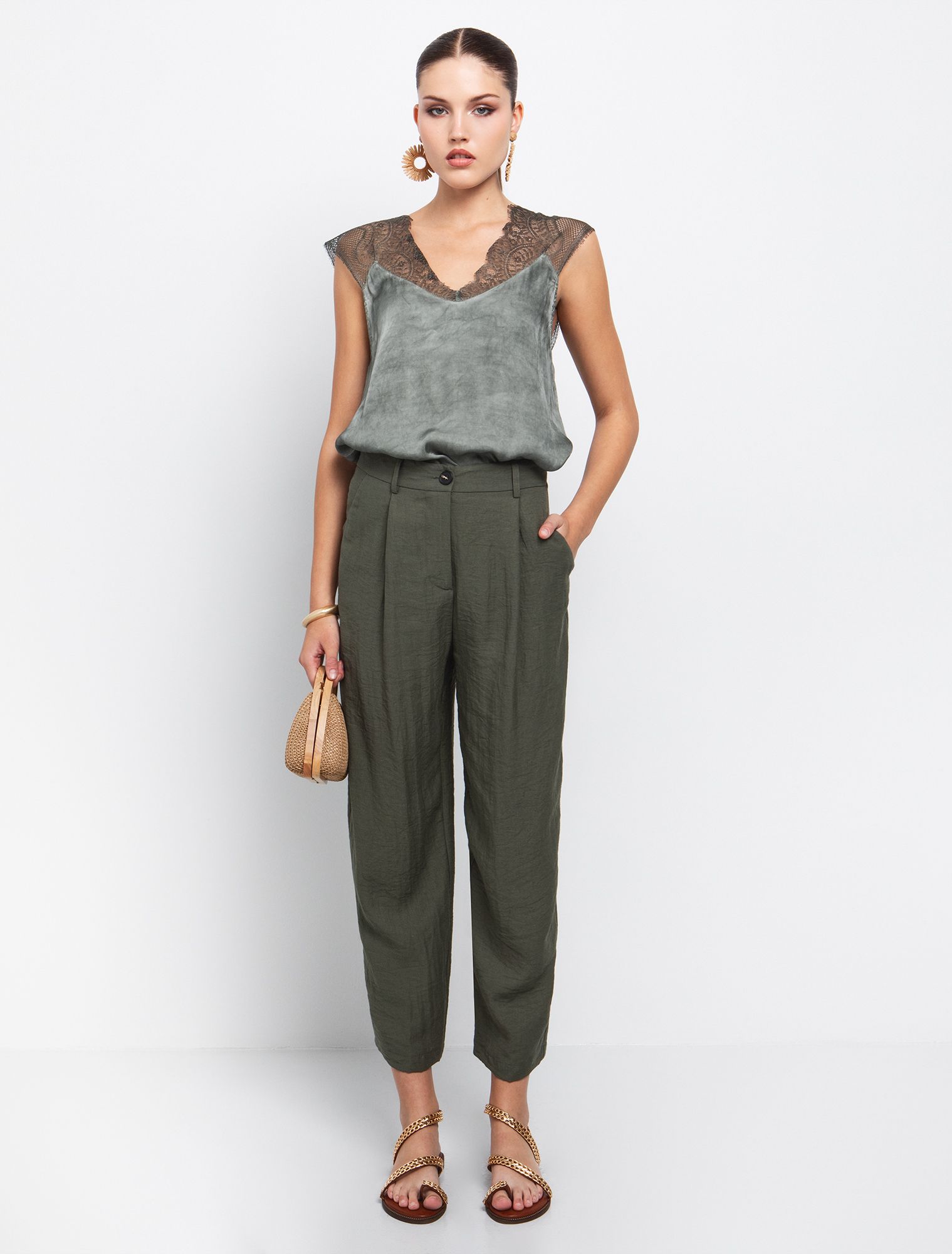 TOI MOI Tie dye satin blouse with lace