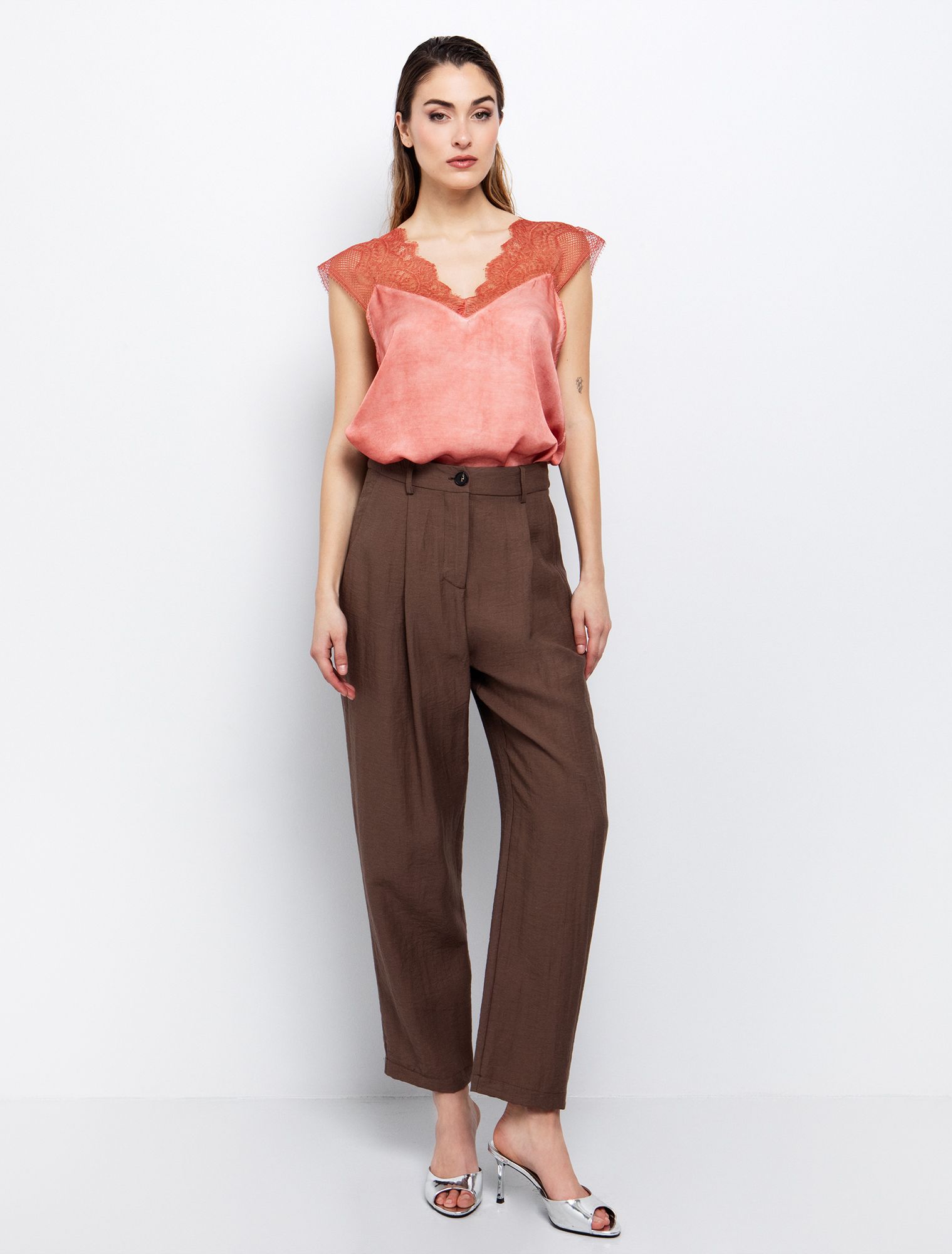 TOI MOI Tie dye satin blouse with lace