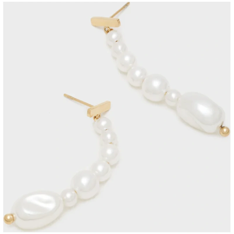 NALI LONG EARRINGS W/ WHITE PEARLS S.STEEL