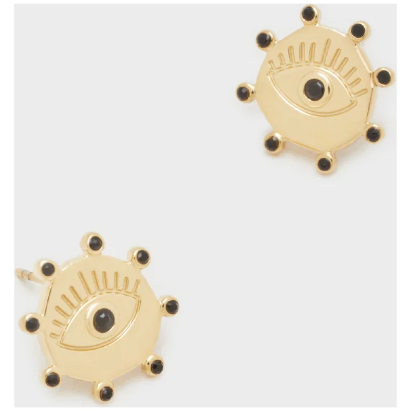 NALI LOBE EARRINGS W/ EYE S.STEEL BLACK/GOLD
