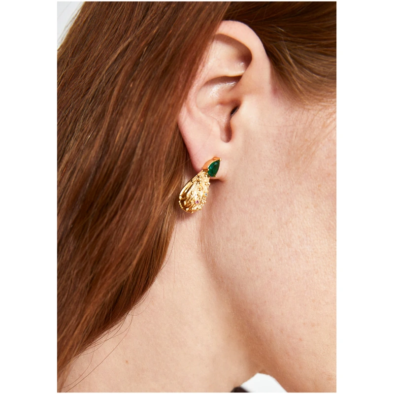 NALI ALYA EARRINGS GOLD+ DROP STONE EMOR1586 FUCHSIA NALI
