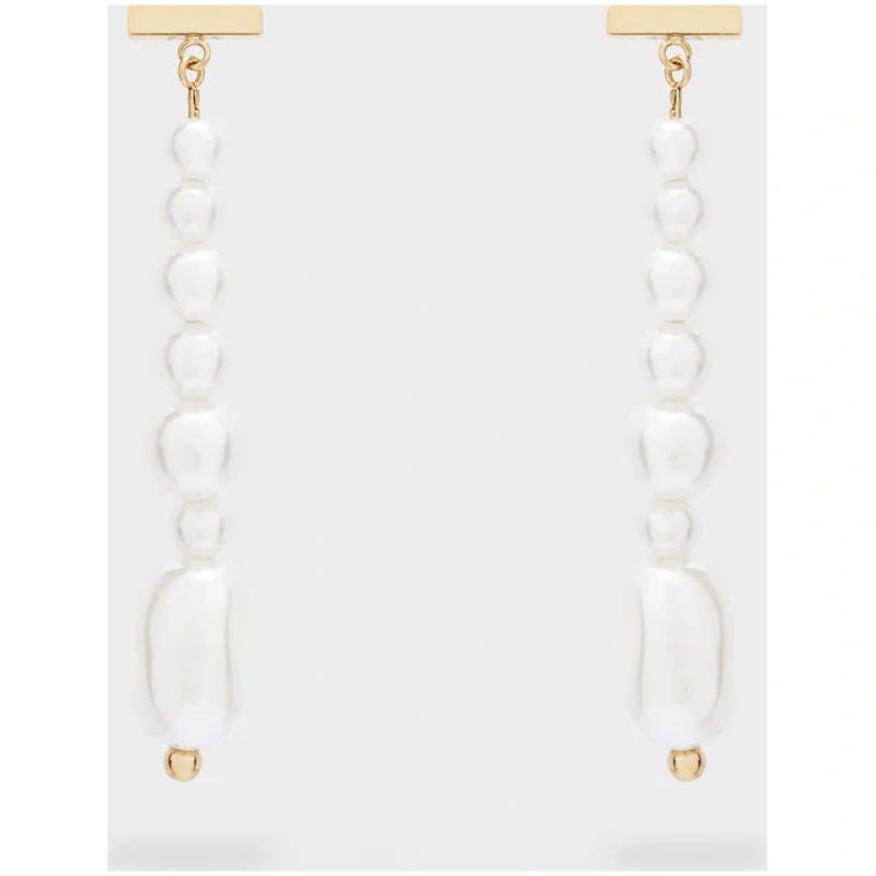 NALI LONG EARRINGS W/ WHITE PEARLS S.STEEL
