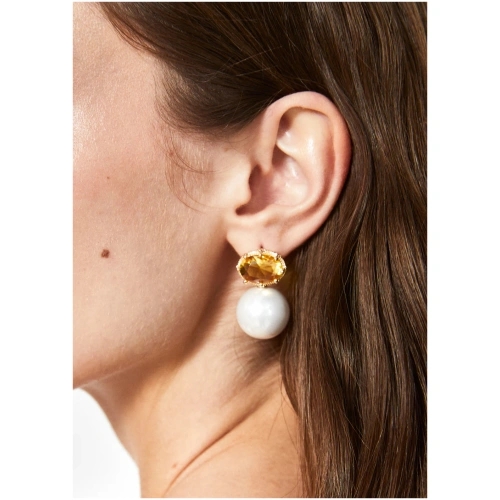 NALI ELENA EARRINGS W/ BIG PEARL + STONE