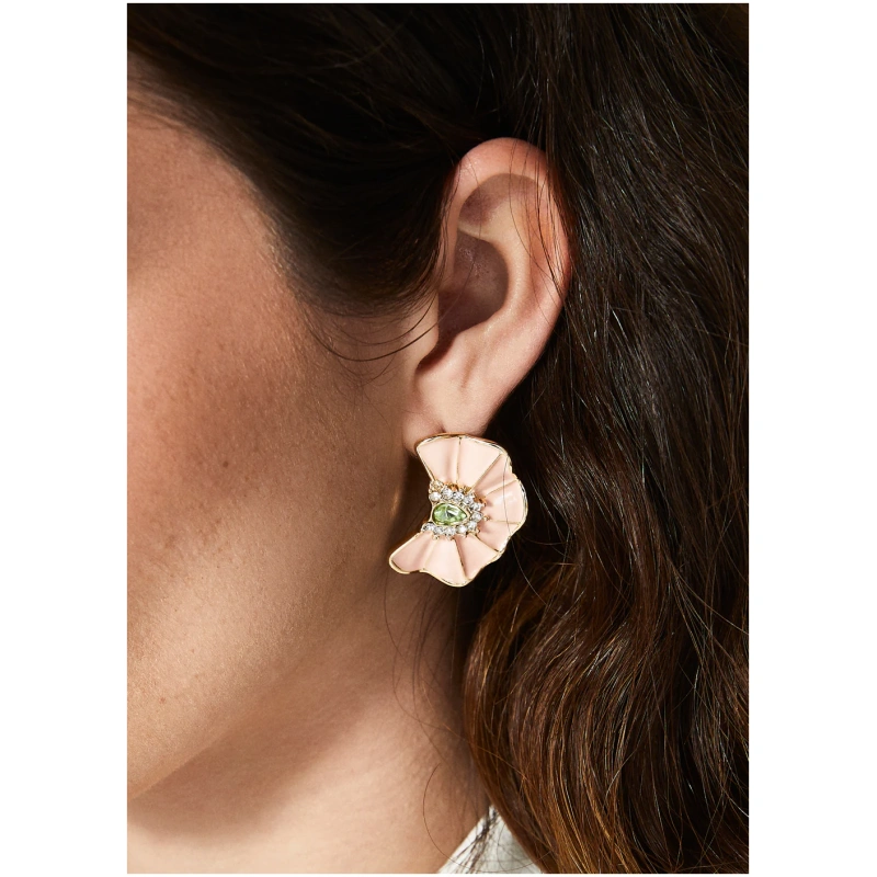 NALI SANDY FAN EARRINGS ENAMEL EMOR1630 WHITE NALI