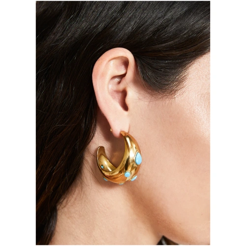 NALI ANYA HOOP EARRINGS S.STEEL W/ STONE