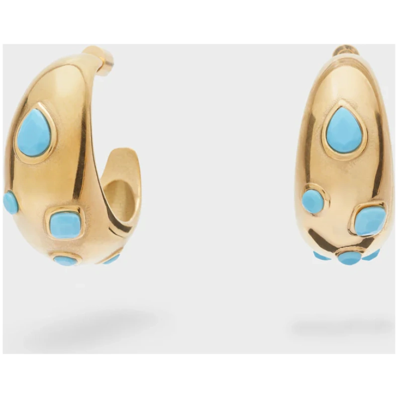 NALI ANYA HOOP EARRINGS S.STEEL W/ STONE