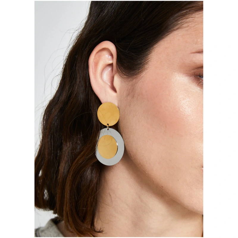 NALI EARRINGS W/ ROUND PENDANT S.STEEL SILVER/GOLD MEOR0730 PINK ZIRCONS NALI