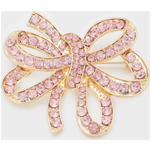NALI BOW BROOCH GOLD W/ PINK STONES