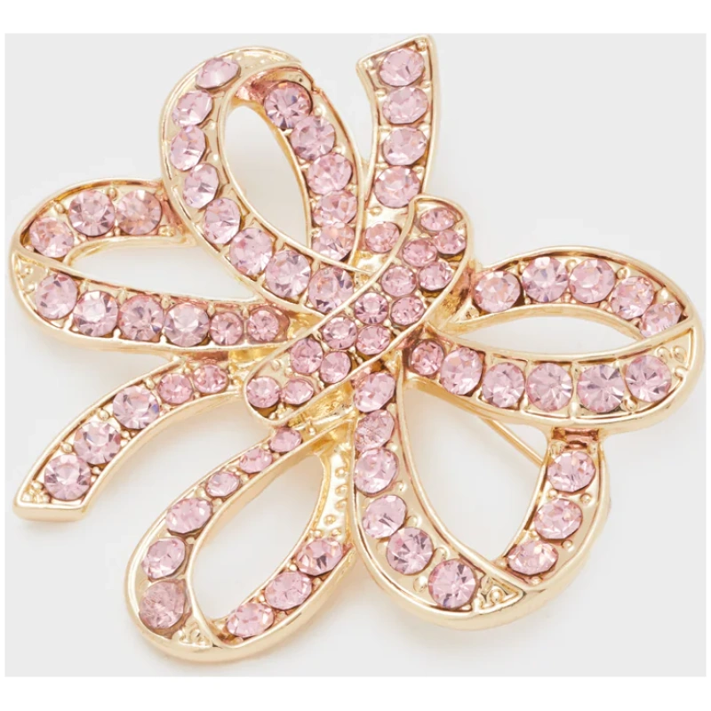 NALI BOW BROOCH GOLD W/ PINK STONES