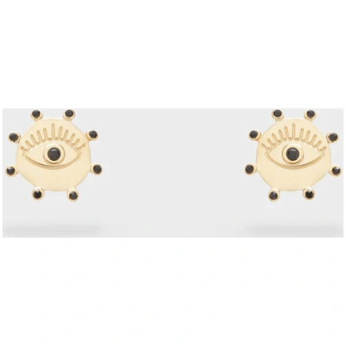 NALI LOBE EARRINGS W/ EYE S.STEEL BLACK/GOLD