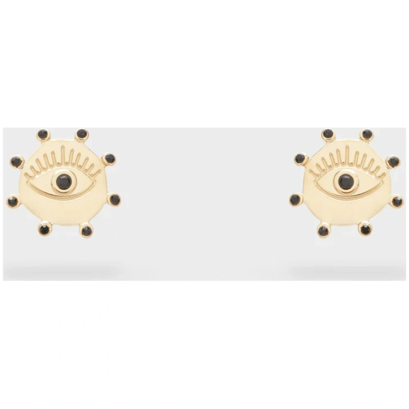 NALI LOBE EARRINGS W/ EYE S.STEEL BLACK/GOLD