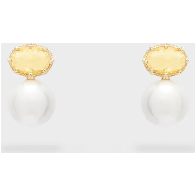 NALI ELENA EARRINGS W/ BIG PEARL + STONE