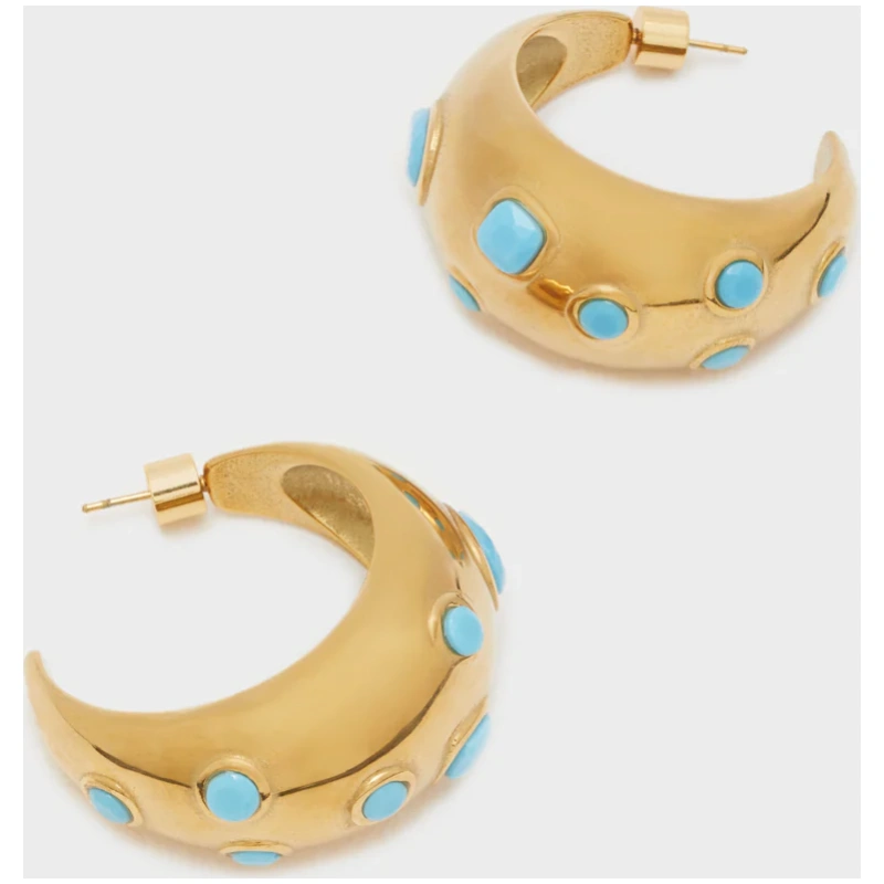 NALI ANYA HOOP EARRINGS S.STEEL W/ STONE