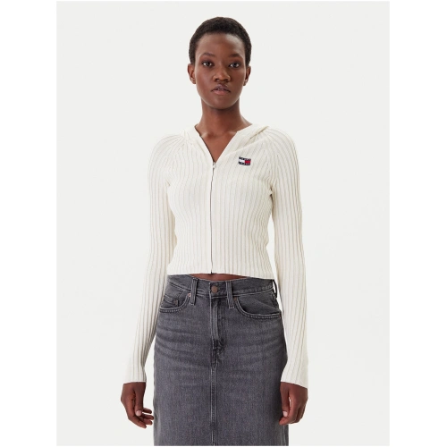 TOMMY HILFIGER Hooded Ribbed Cardigan Cream