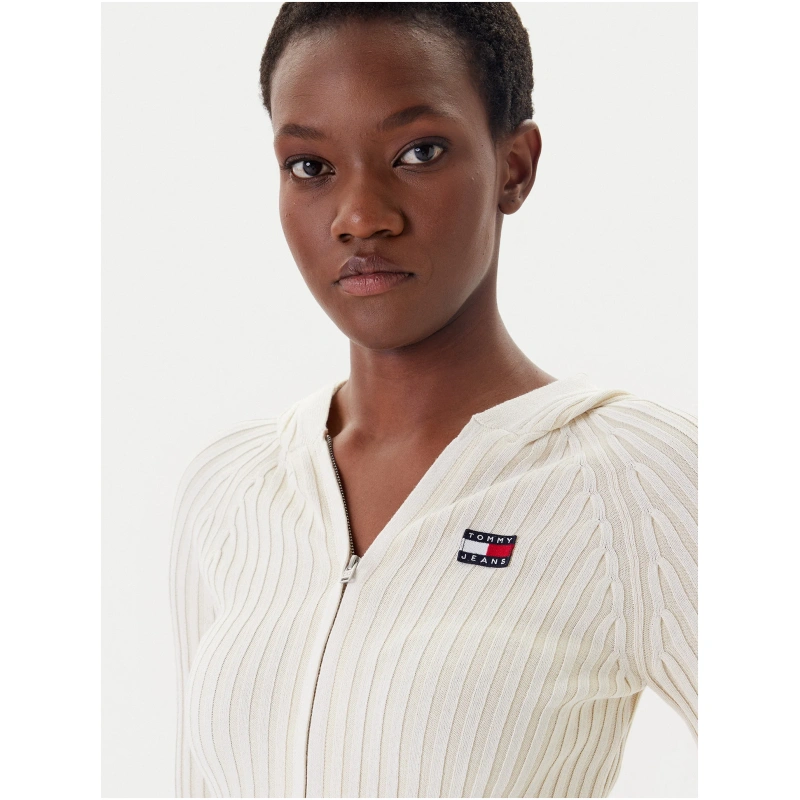 TOMMY HILFIGER Hooded Ribbed Cardigan Cream